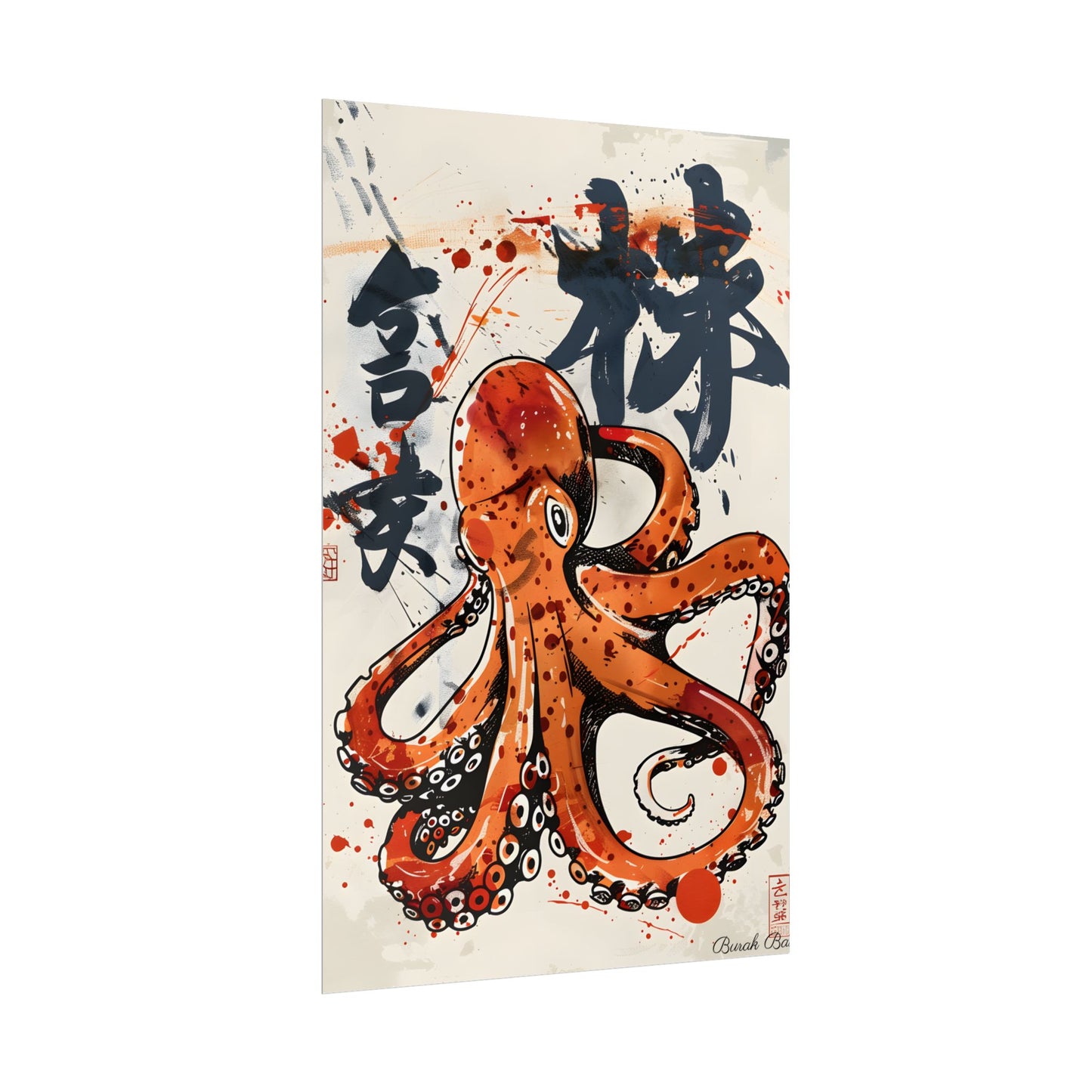 Traditional Japanese Octopus Art: Ukiyo-e Style Mural - Poster