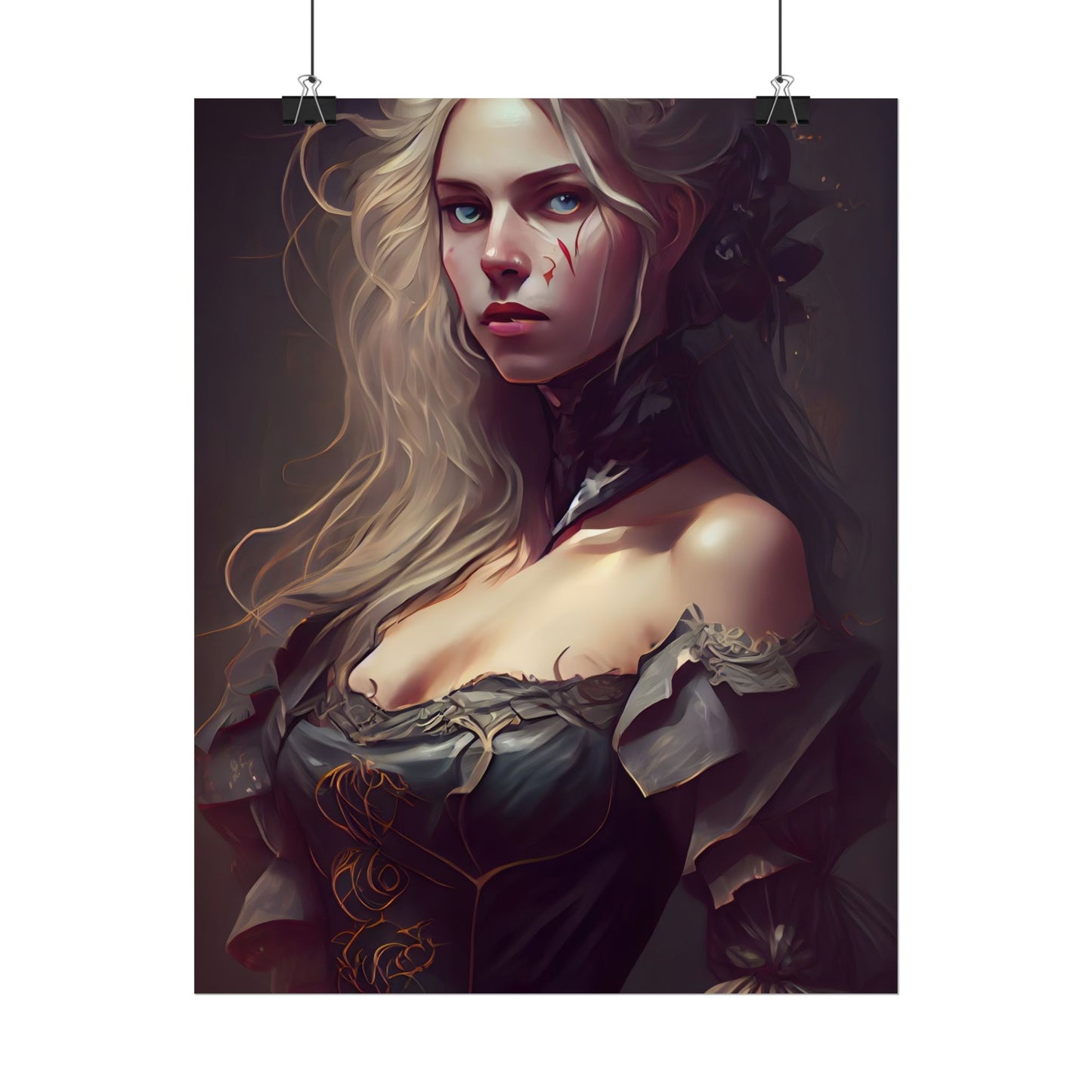 Blonde Female Portrait in a Dress: Stunning Artwork - Poster