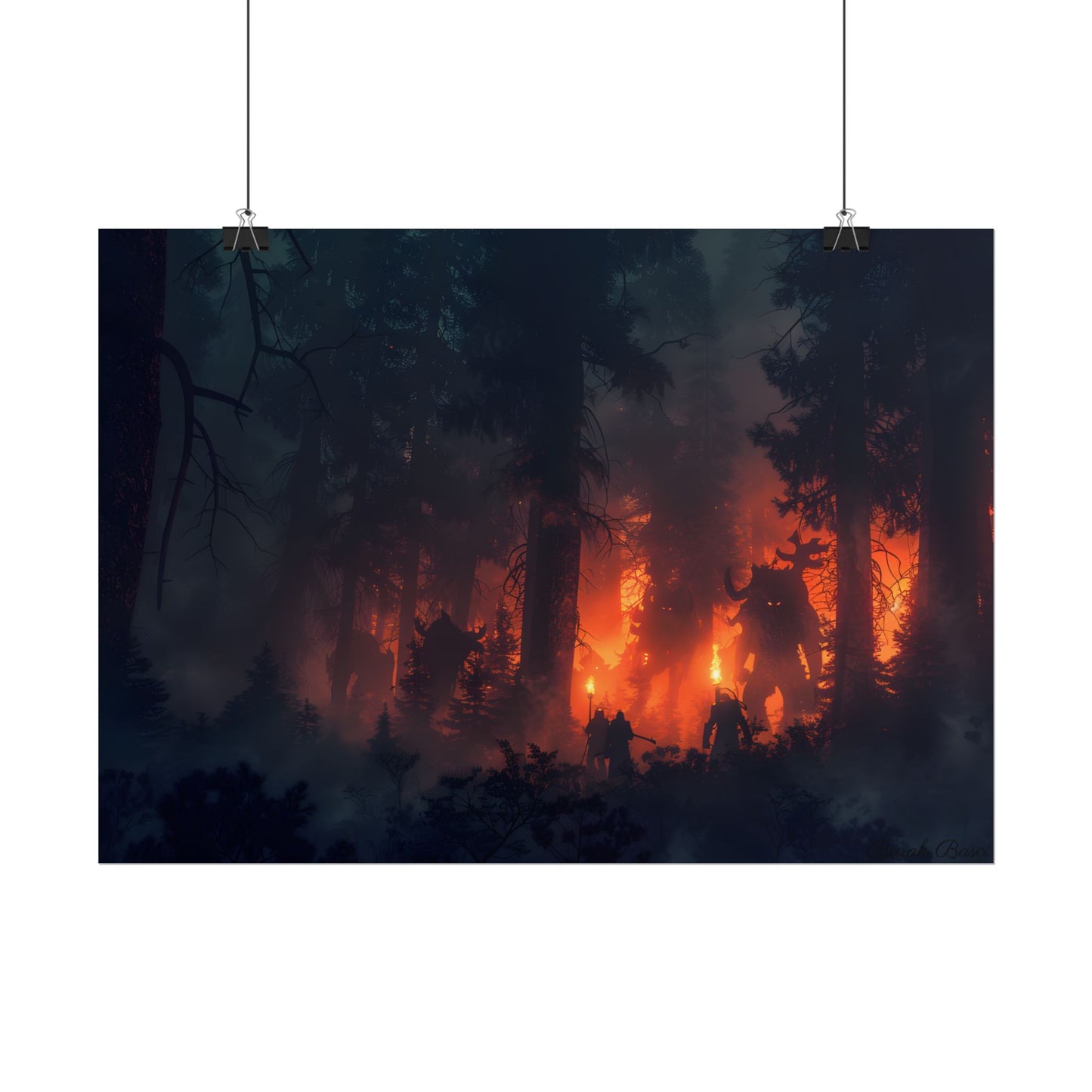 Misty Sunset Gathering: A Group in Nature's Embrace - Poster