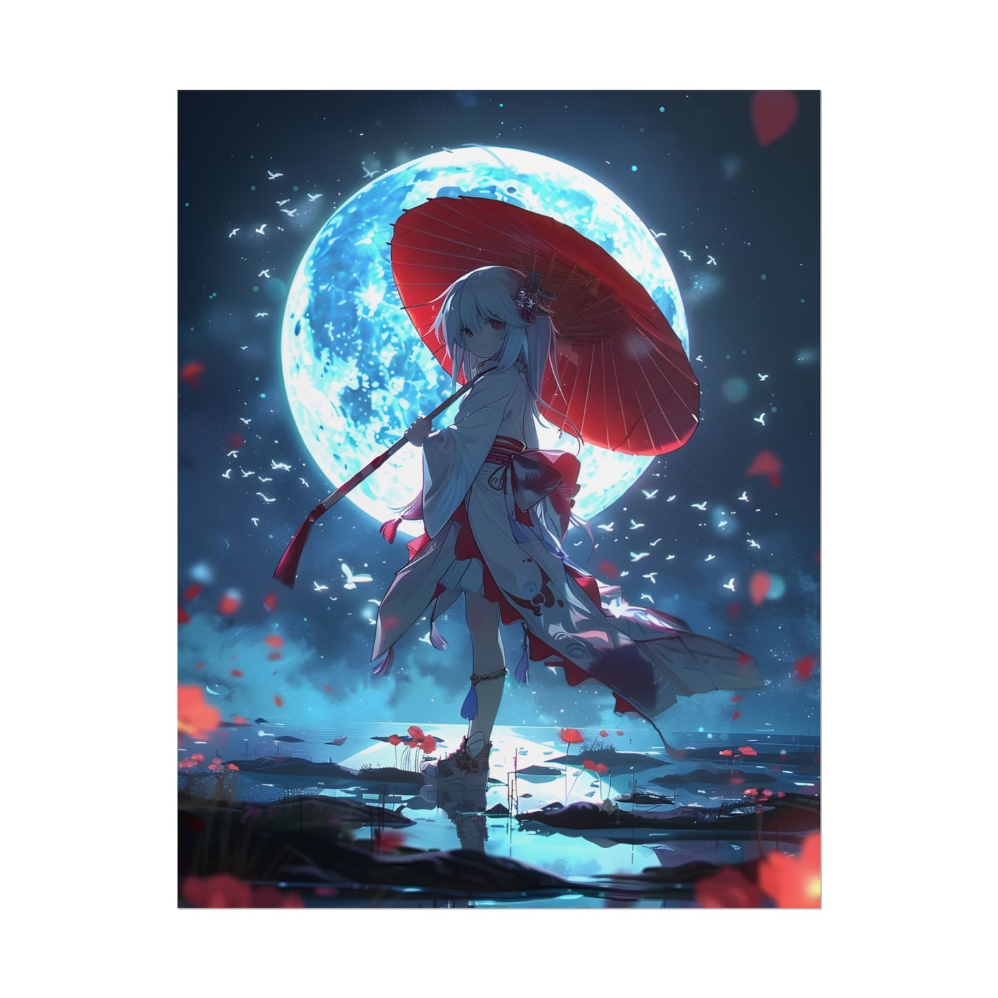 Cute Anime Girl with Umbrella: Rainy Day Art - Poster