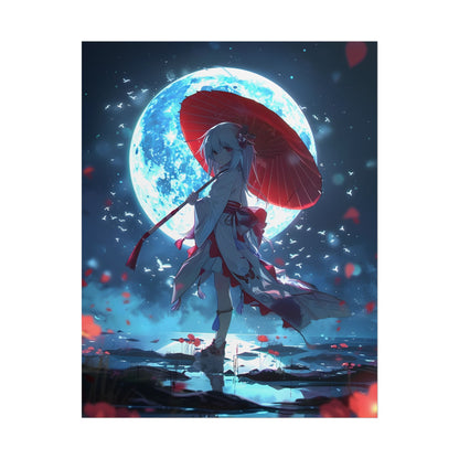 Cute Anime Girl with Umbrella: Rainy Day Art - Poster