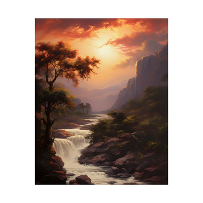 Breathtaking Waterfall Oil Painting: Meticulous Artwork - Poster