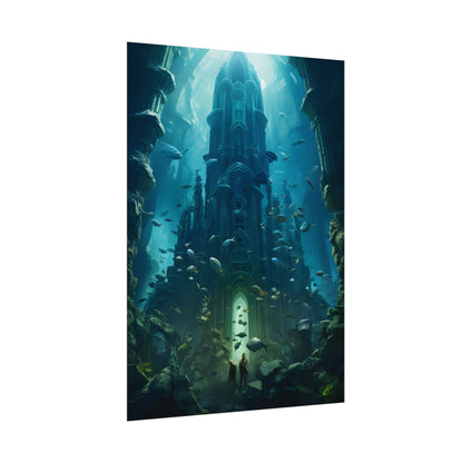 Sunken Ancient City: Underwater Ruins Digital Art - Poster