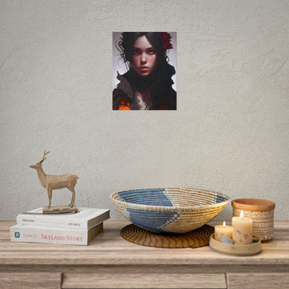 Black Hair Female Portrait: Elegant Dress Artwork - Poster