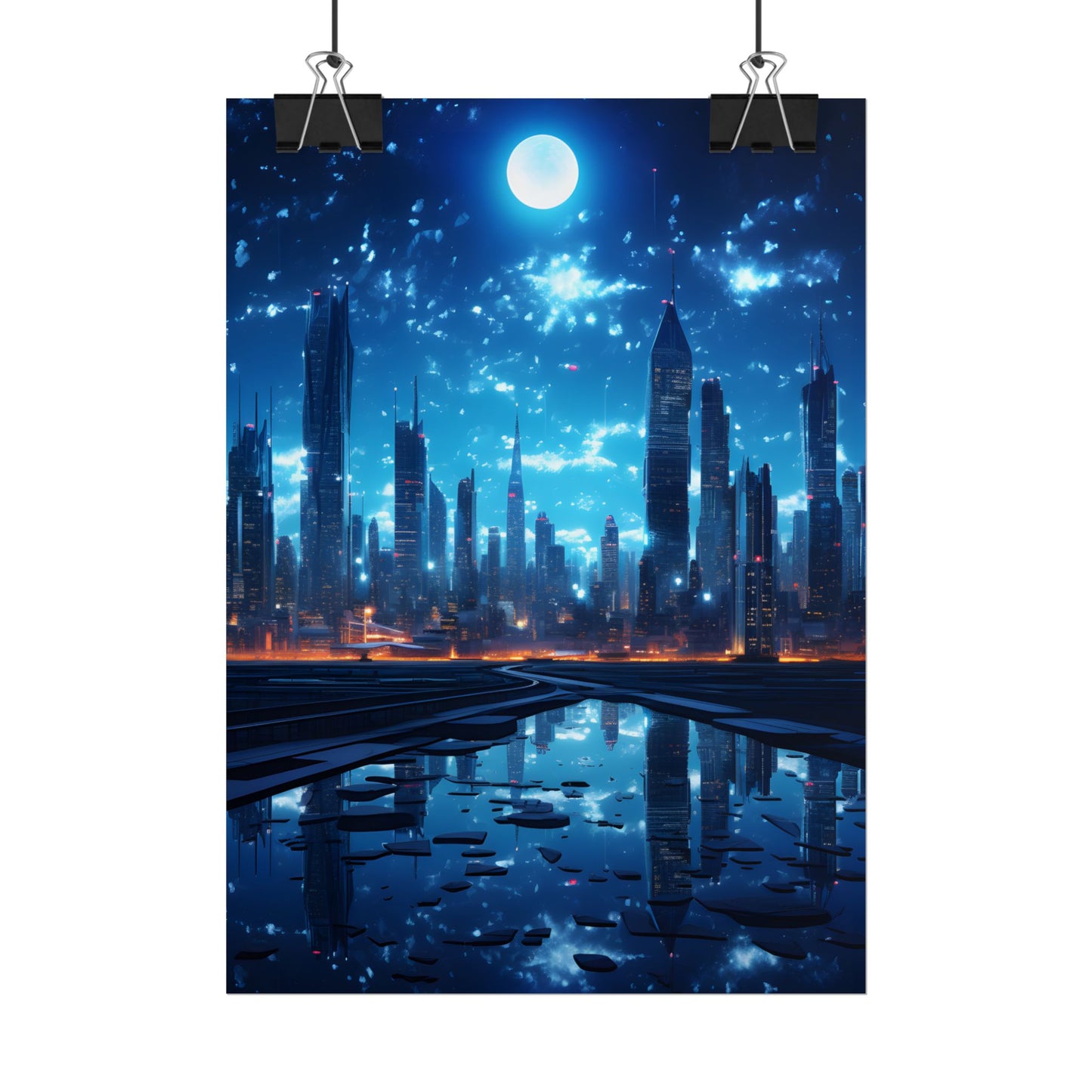 Cyberpunk Night: Quiet Cityscape Digital Art - Poster
