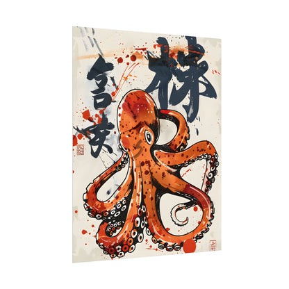Traditional Japanese Octopus Art: Ukiyo-e Style Mural - Poster