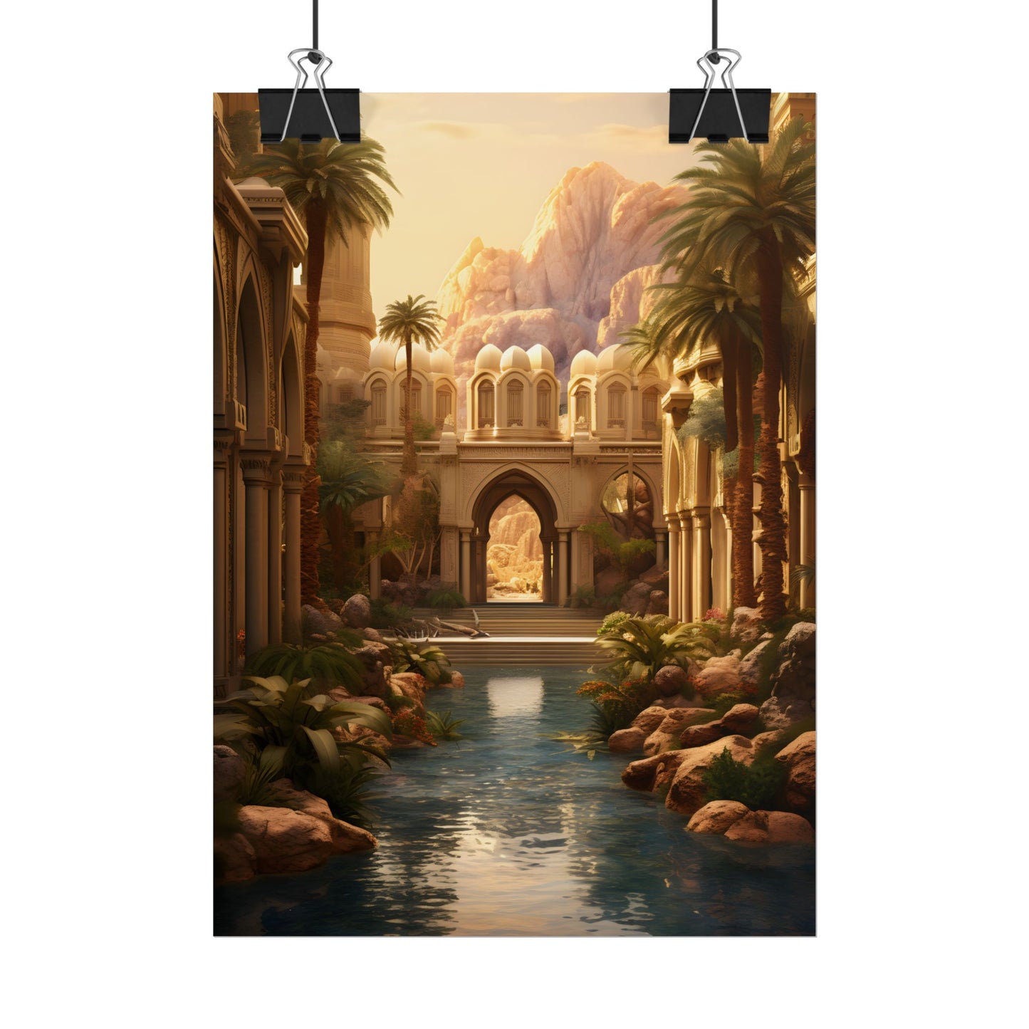 Desert Oasis Under Starry Night: Arabian Nights-Inspired Art - Poster