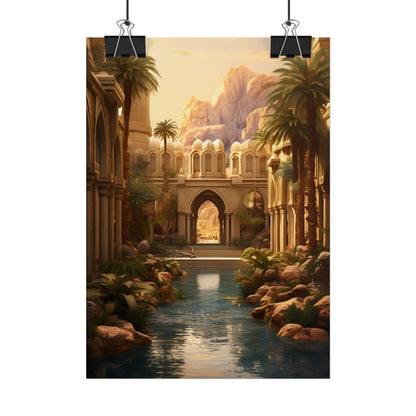 Desert Oasis Under Starry Night: Arabian Nights-Inspired Art - Poster