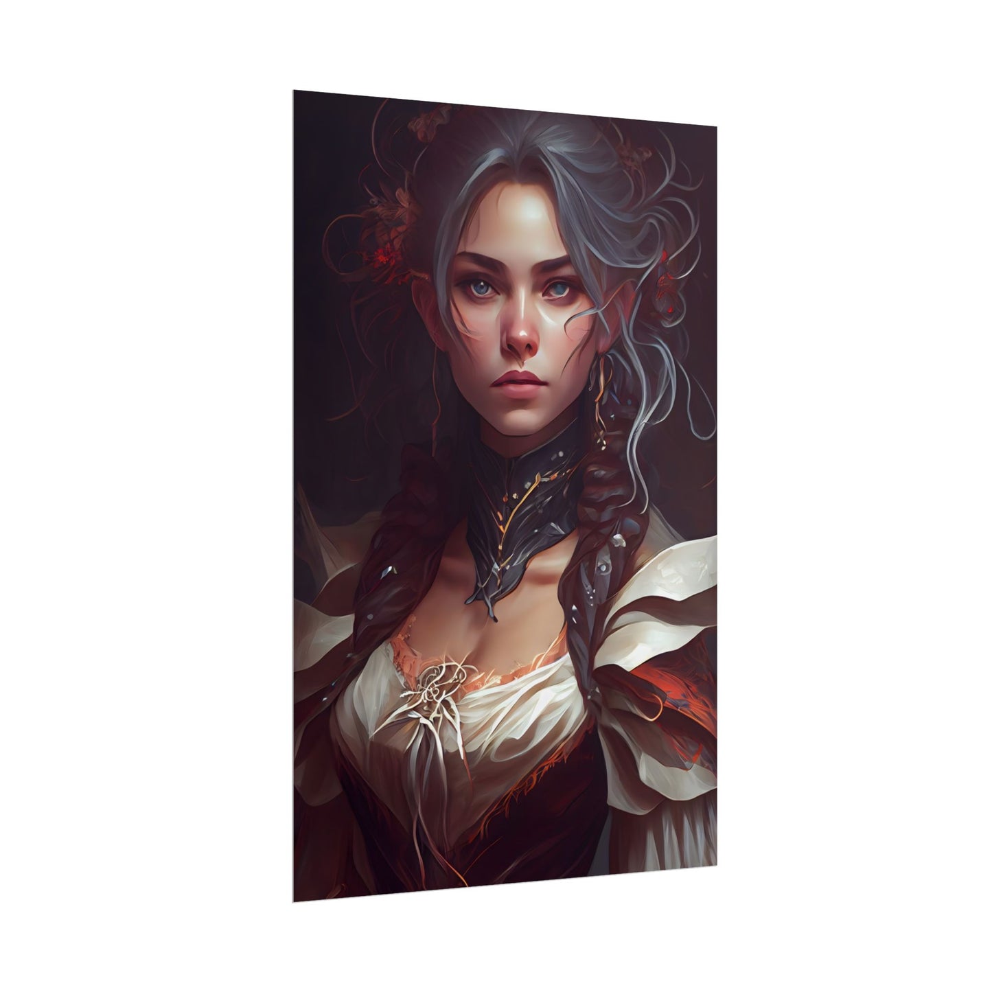 Glamorous Mid-20s Female Portrait: Black Hair Artwork - Poster