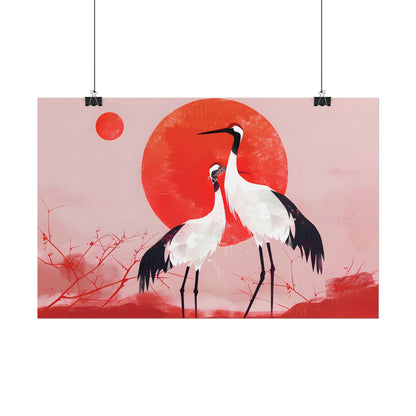 Peaceful Crane Sanctuary: Serene Landscape Nature Art - Poster