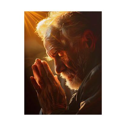 Serenity in Prayer: Elderly Man's Quiet Moment - Poster