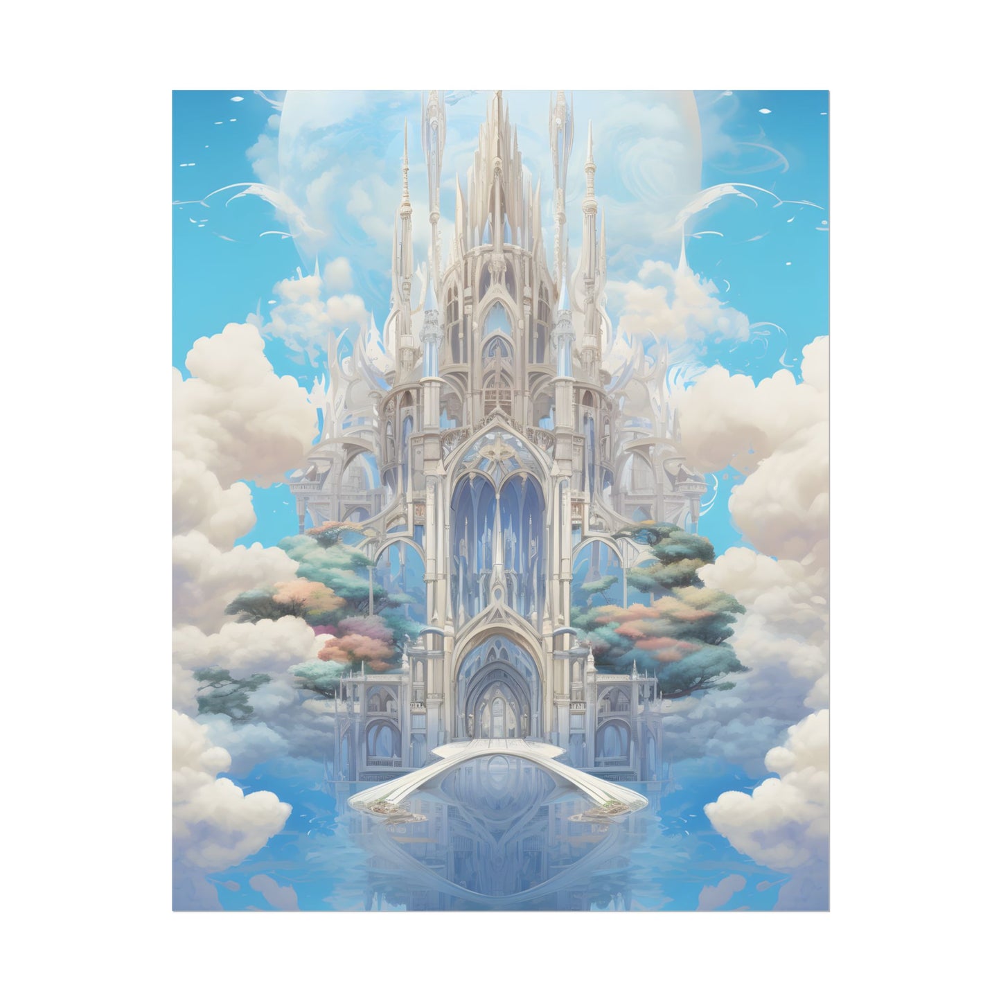 Floating City in Celestial Clouds: Fantasy Artwork - Poster