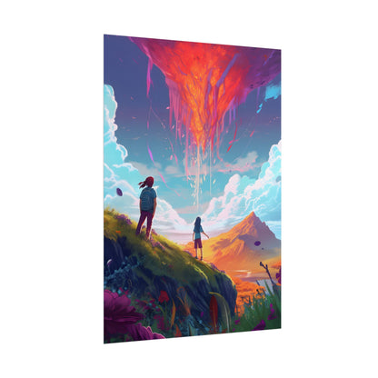 Children's Serene Moment: Meadow Under a Cloudy Sky - Poster