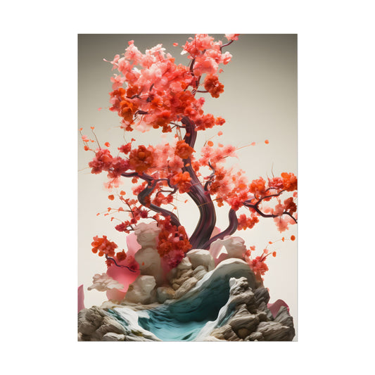 Serene Landscape in Ash Magenta: Mossy Nature Artwork - Poster