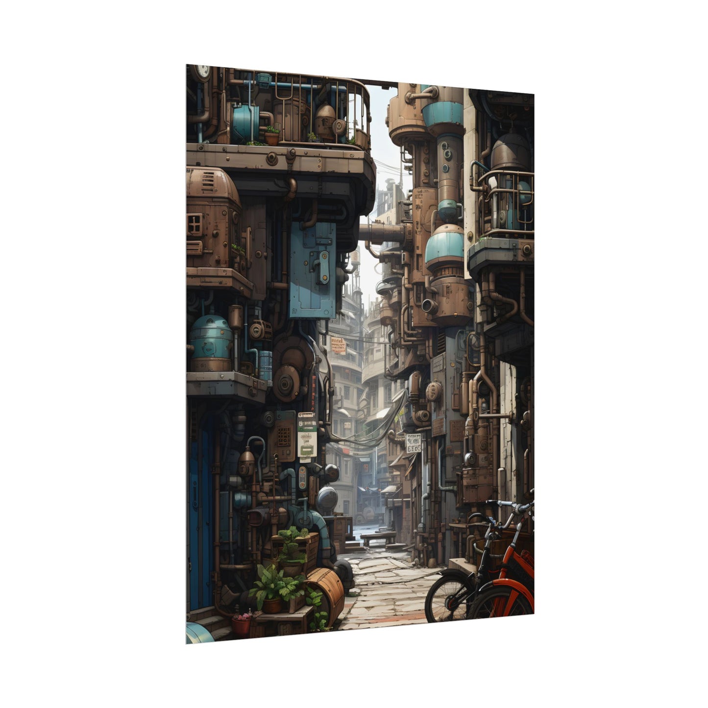 Steampunk Urban Decay: Post-Apocalyptic Cityscape at Dusk - Poster