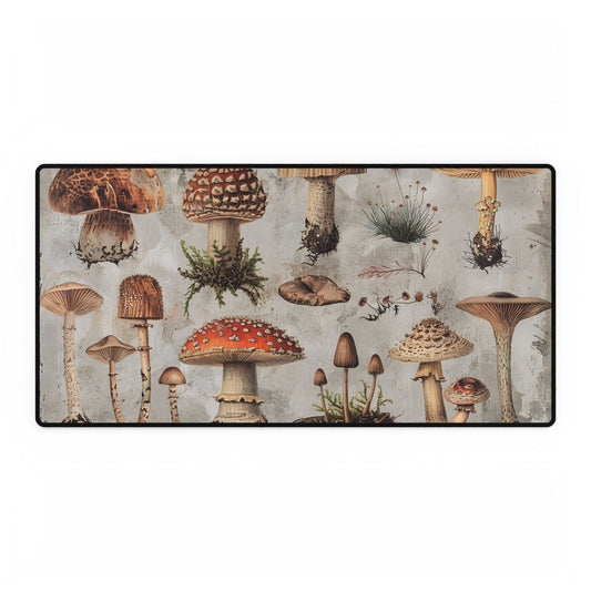 Vintage Mushroom Illustration: Colorful Art - Desk Mat