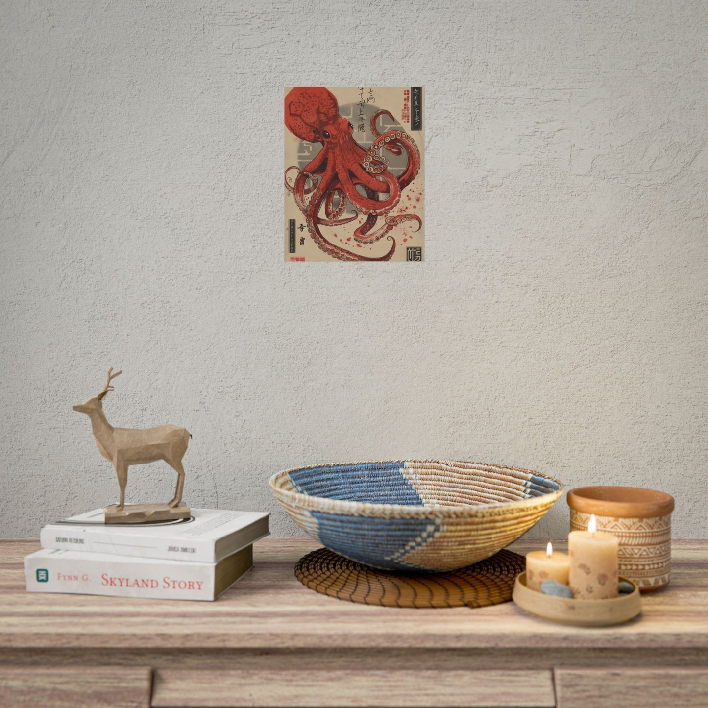 Stylized Japanese Octopus: Muted Watercolor Artwork - Poster