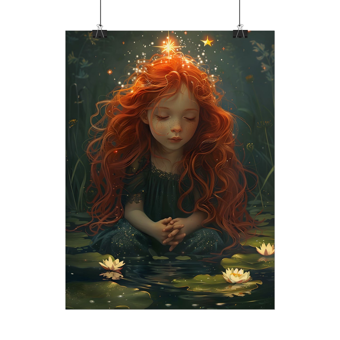 Sparkly Redhead Daydream: Young Girl Digital Art - Poster