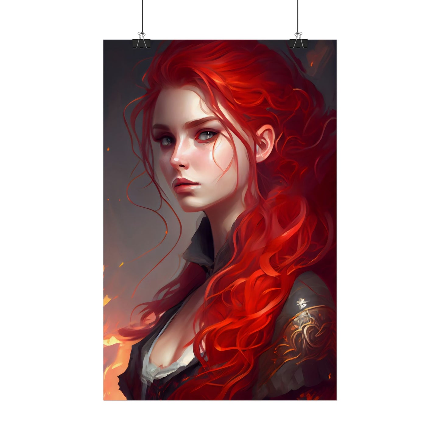 Composed Redhead: Elegant Portrait in Vibrant Red - Poster