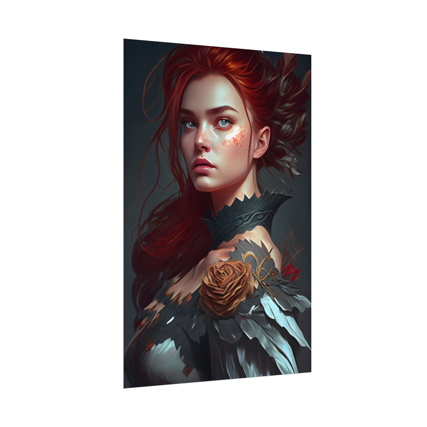 Stunning Redhead in Formal Dress: Elegant Portrait - Poster