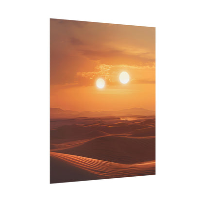 Serene Binary Sunset Artwork: A Peaceful Landscape - Poster