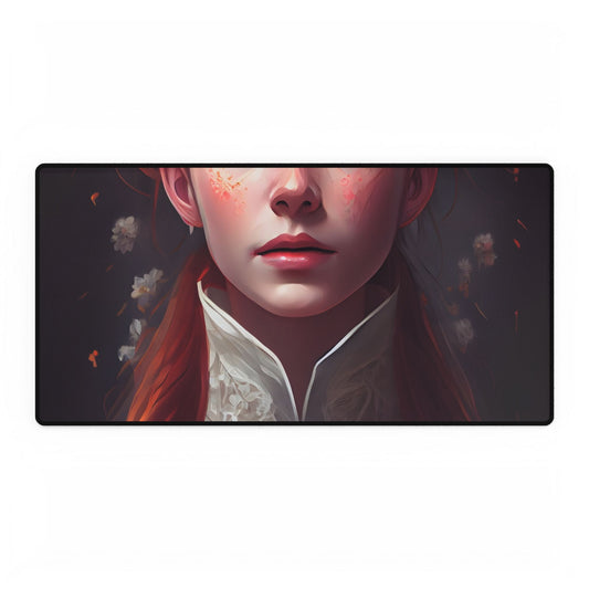 Soft Glow Redhead Portrait: Elegant Female Artwork in Dress - Desk Mat