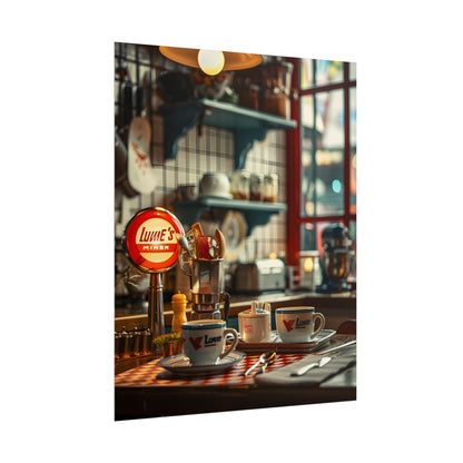 Retro Warmth: Cozy Lukes Diner Coffee Scene Art - Poster