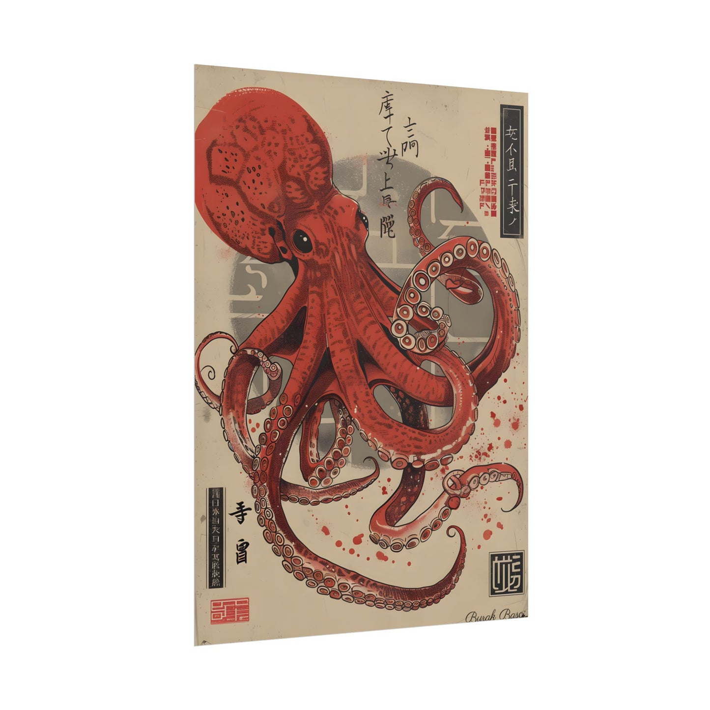 Stylized Japanese Octopus: Muted Watercolor Artwork - Poster
