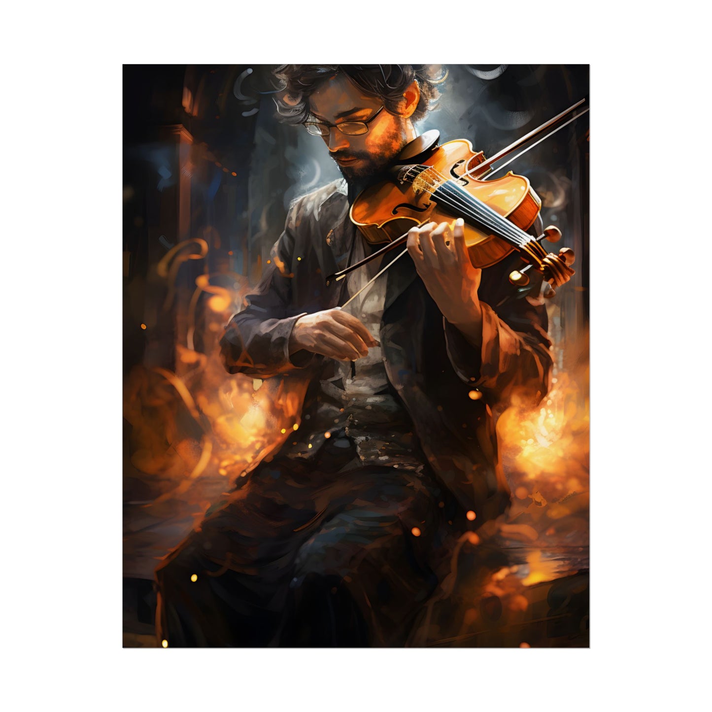 The Mysterious Musician: Close-Up Portrait with Violin - Poster