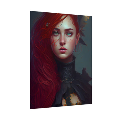 Vibrant Female Portrait: Red Hair Beauty in Neutral Dress - Poster