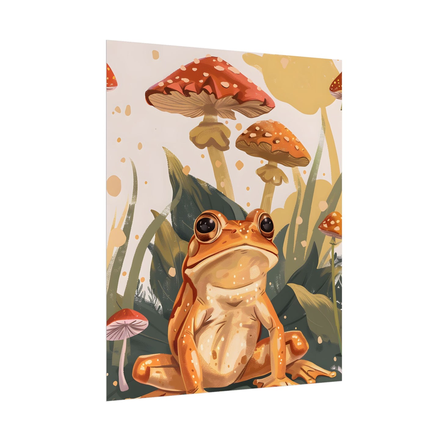 Retro Frog's Smile: Colorful Mushroom Illustration - Poster