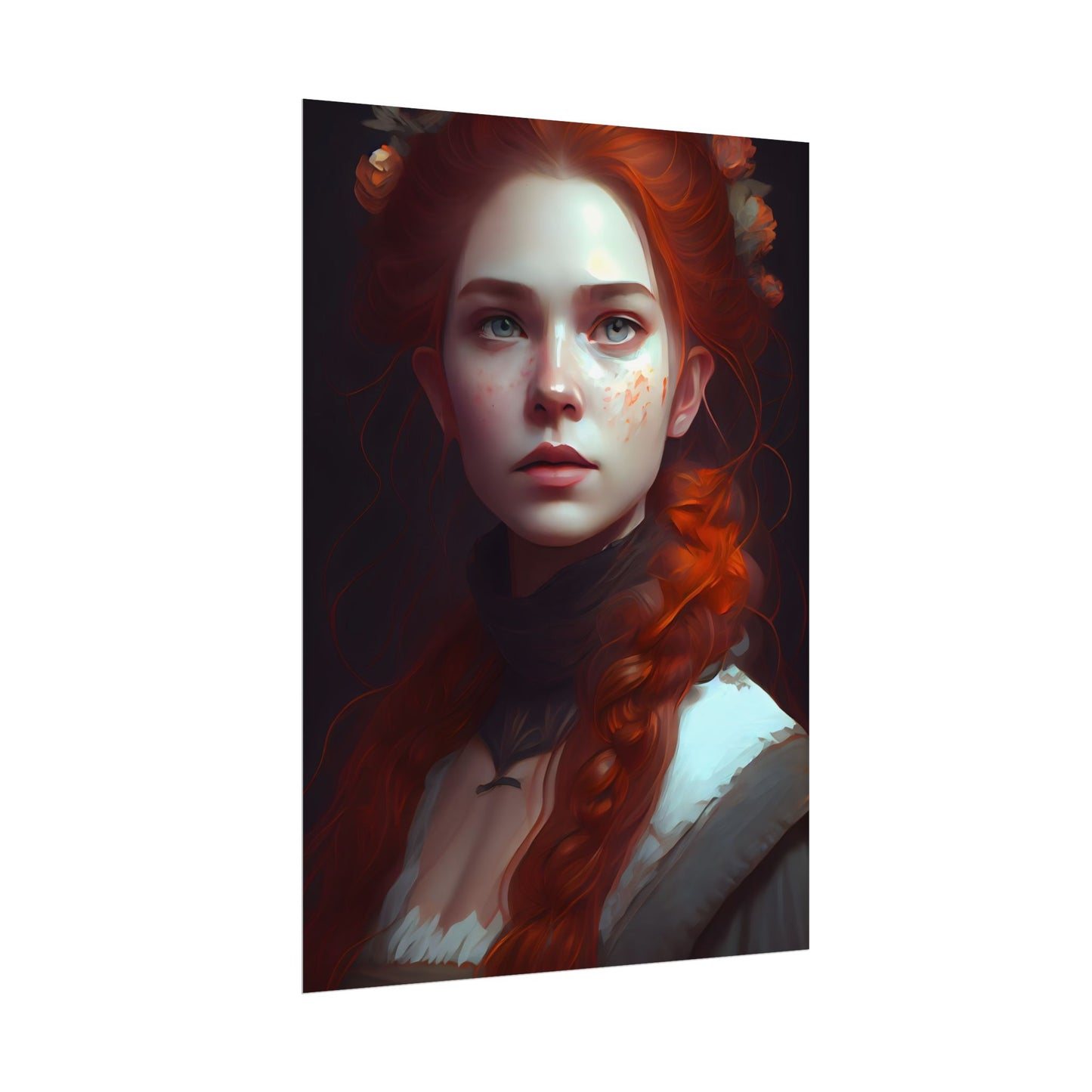 Astonishing Redhead Portrait: Elegant Young Woman in Dress - Poster