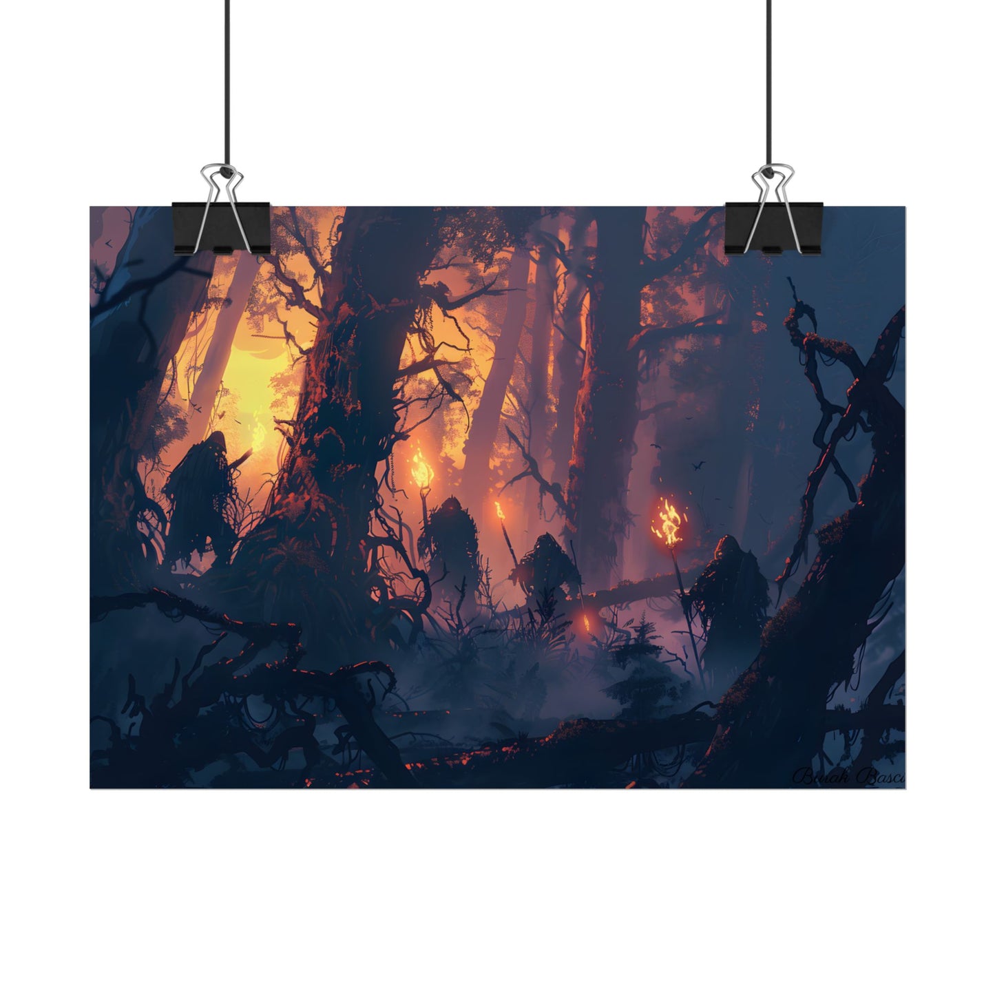 Forest Gathering at Sunset: Peaceful Woodland Scene - Poster