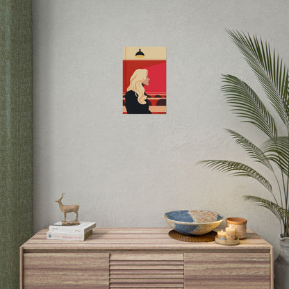 Minimalist Blonde Woman in Black Dress: Modern Art Poster - Poster