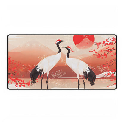 Two Cranes in Serene Nature: Tranquil Wildlife Artwork - Desk Mat
