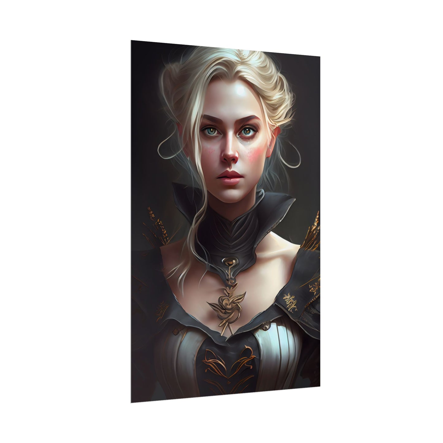 Stunning Blonde Portrait: Elegant Vintage Dress - Poster