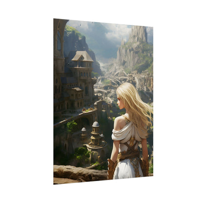 Dramatic Anime Blonde: Flying Female Digital Art - Poster