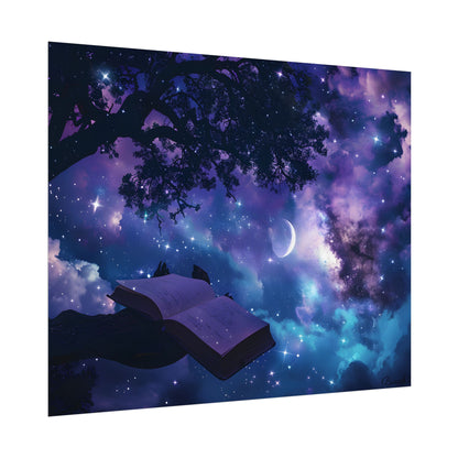 Mystical Night Sky: Celestial Dreams with Crescent Moon Art - Poster