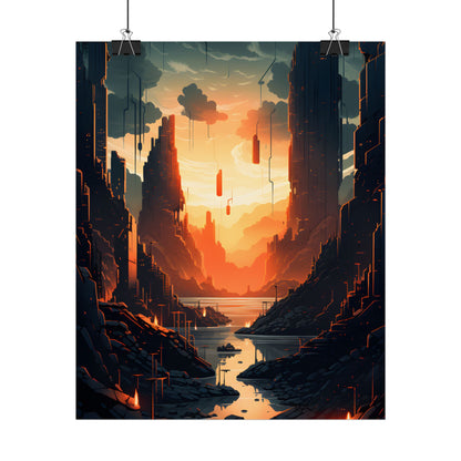 Cyberpunk Metropolis Ablaze: Nocturnal Digital Masterpiece - Poster