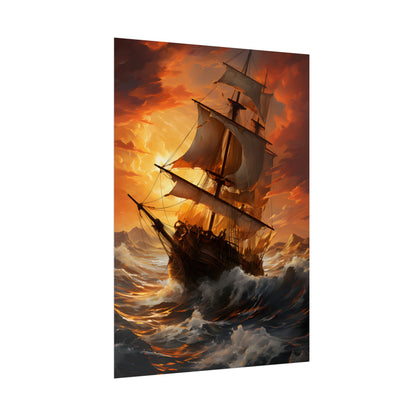Breathtaking Ship in Realistic Oil Painting: Seafaring Artwork - Poster