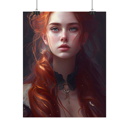 Elegant Redhead Portrait: Female Artwork in Dress - Poster