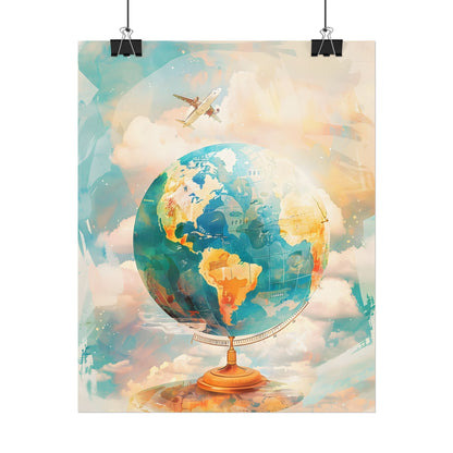 Vintage Globe with 80 Iconic Landmarks: Educational Artwork - Poster