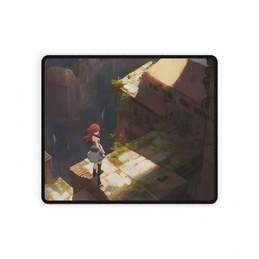 Dramatic Anime Red-Haired Heroine: Digital Artwork of Courage and Action - Desk Mat
