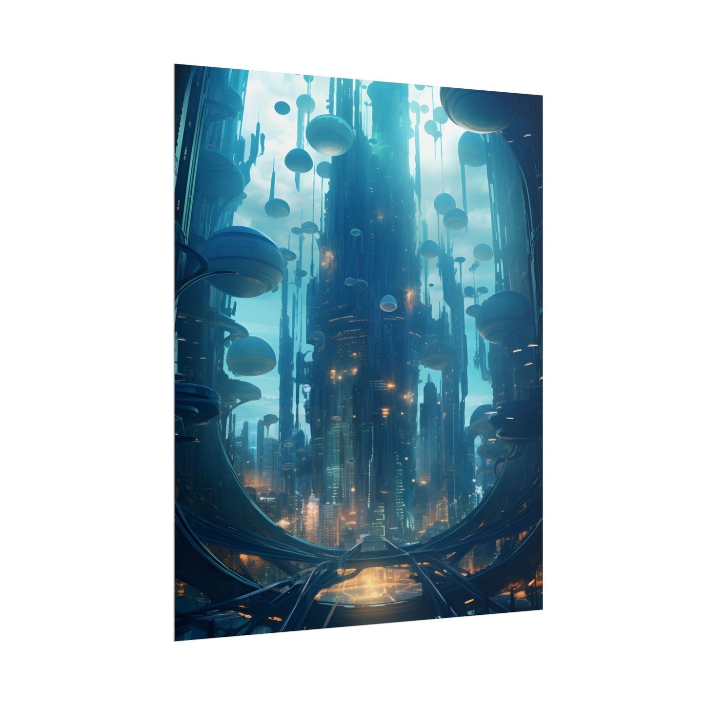 Underwater City of the Future: Modern Metropolis Digital Art - Poster