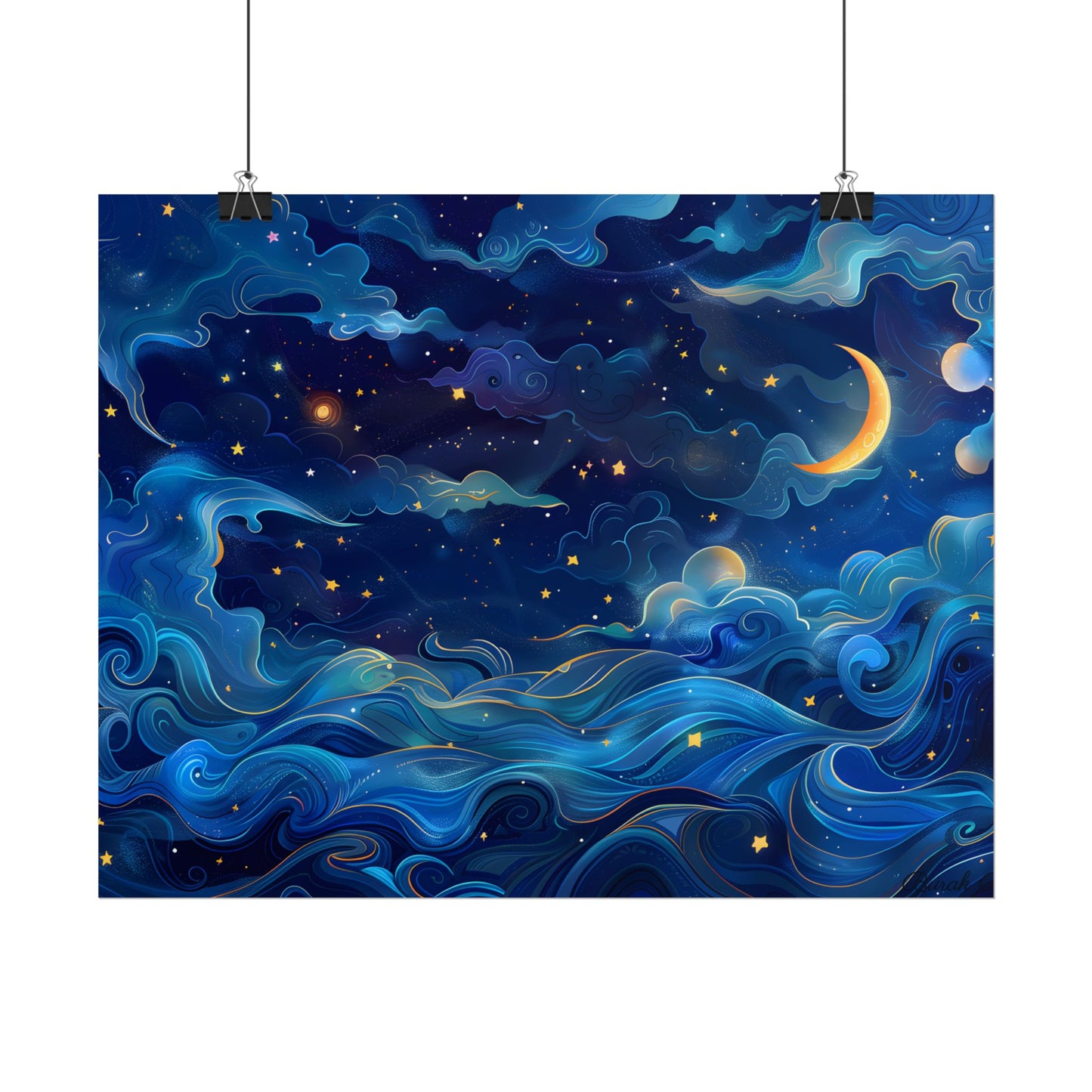 Whimsical Dreamy Night Sky: Stars, Moon, and Shooting Star - Poster
