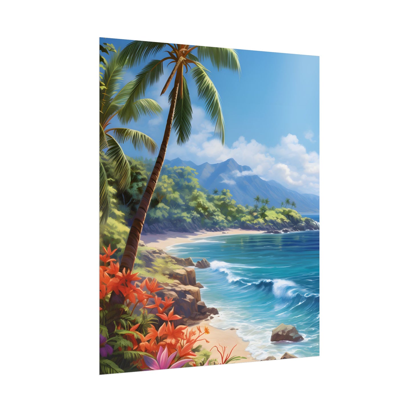 Tropical Paradise: Serene Island Oasis in Tranquil Blue Skies - Poster
