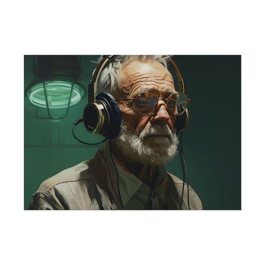 Old Man Connected: Sci-Fi Headset Experiment Digital Art - Poster