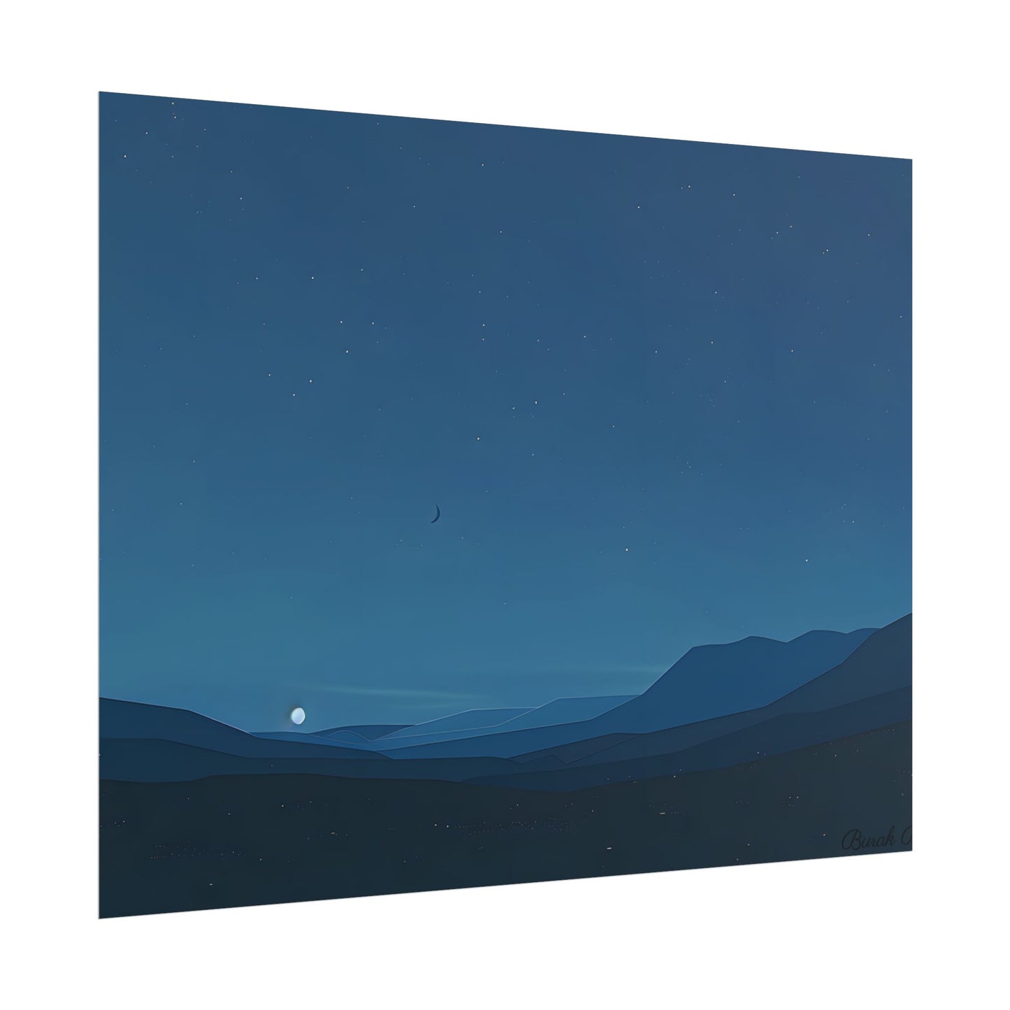 Minimalist Night Sky: Stars and Crescent Moon Art - Poster