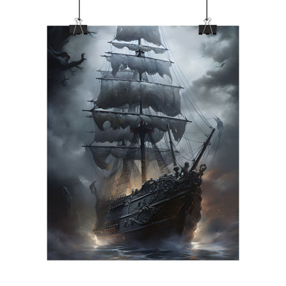 Ghostly Pirate Sails: Abandoned Ship at Sea - Poster