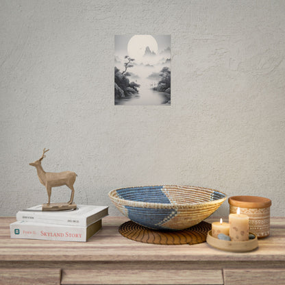 Chinese Ink Mirror Landscape: Serene Artwork - Poster